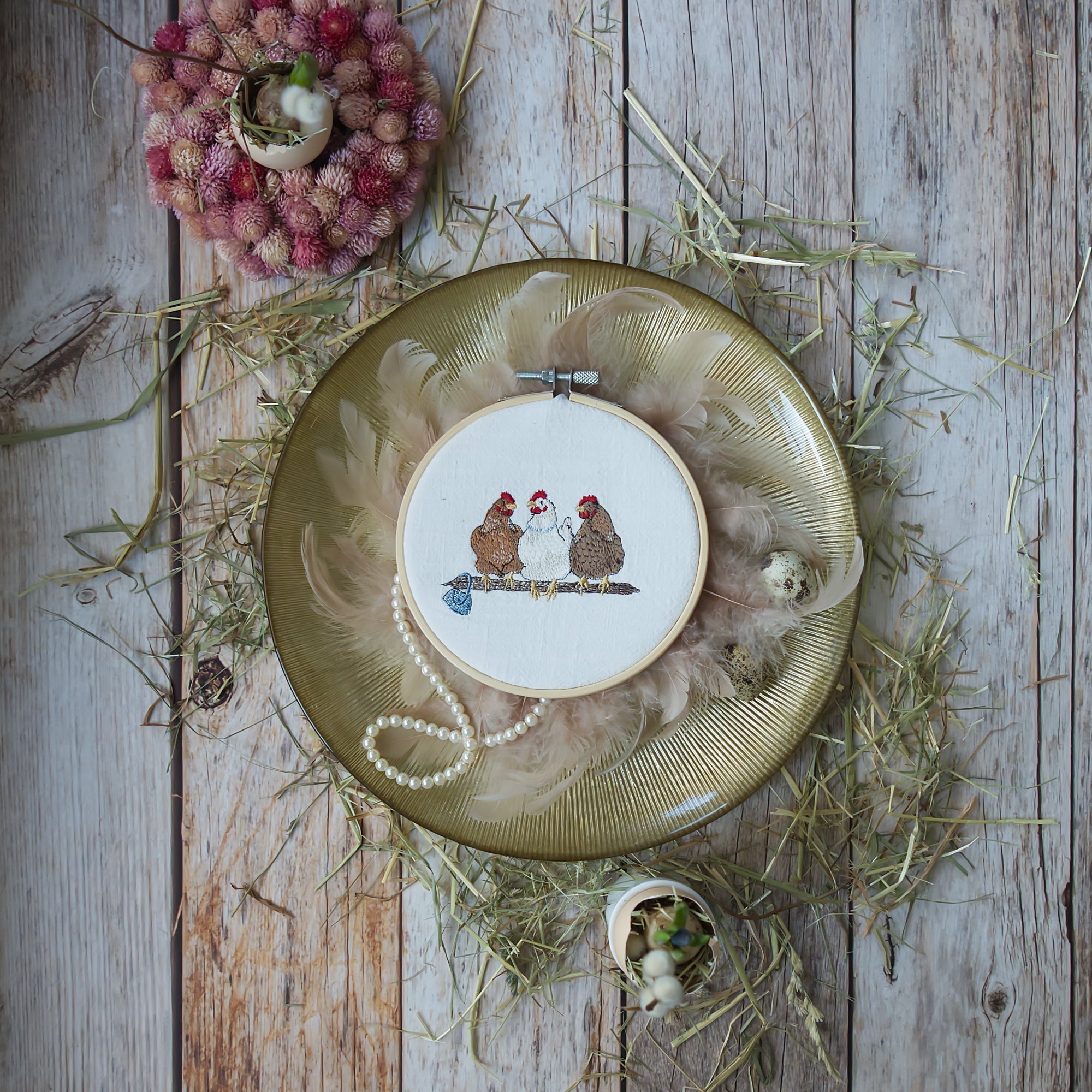 Stickdatei 3 Hühnerfreudinnen Frühling Ostern Stickmaschine Maschinensticken