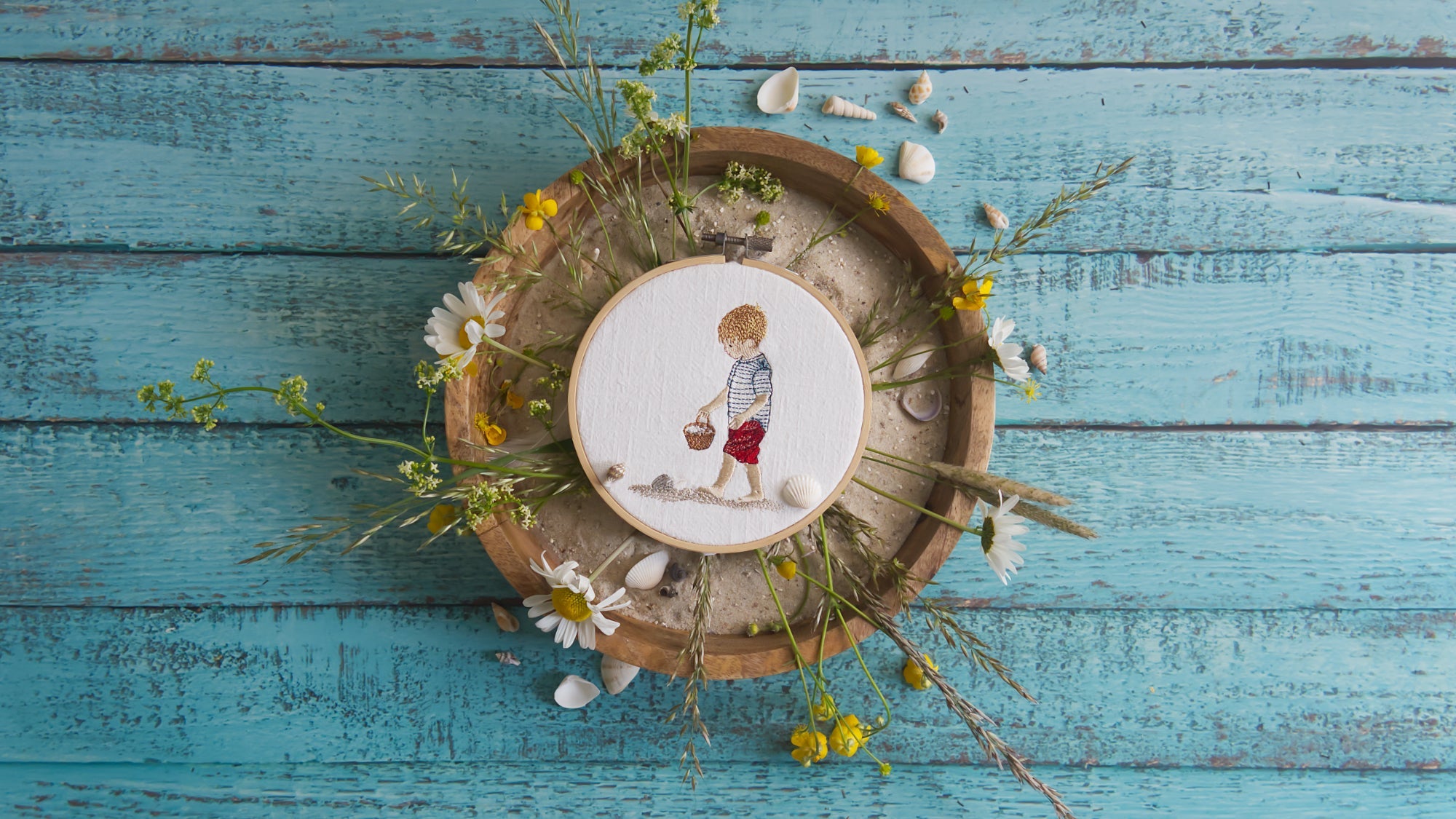 Stickdatei Stickmaschine kaufen Kind Junge Strand Muscheln Urlaub Cora Design