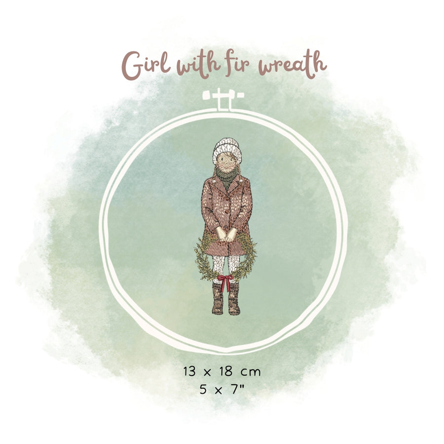 Stickdatei Weihnachten – Mädchen mit Kranz