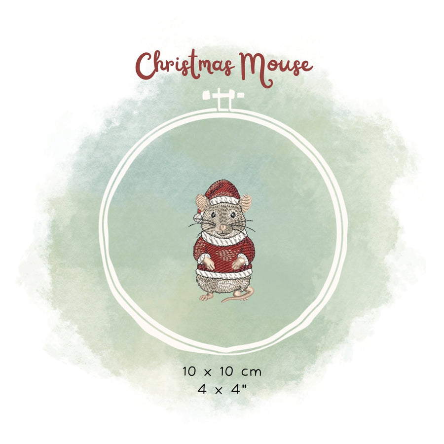 Stickdatei Nikolausmaus – Weihnachtliches Stickmuster mit Maus mit Nikolausmütze