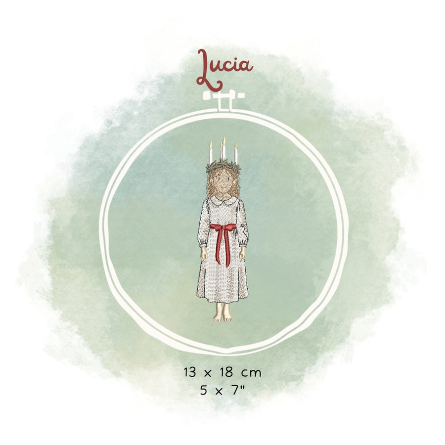 Stickdatei Lucia Mädchen – skandinavisches Lichtkind für Weihnachten & Luciatag | festliche Stickerei mit nordischem Flair