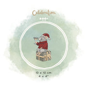 Stickdatei Jetzt wird gefeiert – Weihnachtliches Stickmuster Maus mit Geschenk & Glas • Fröhliche Stickdatei für Winter, Silvester & Deko