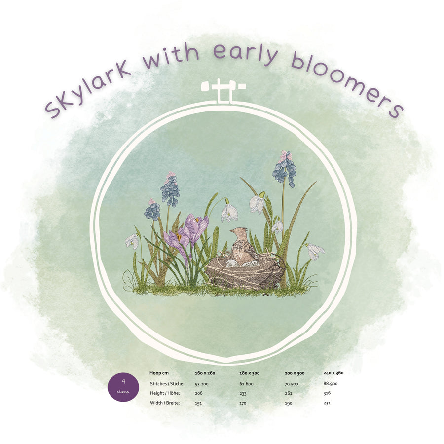 Stickdatei Frühblüherwiese mit Feldlerche