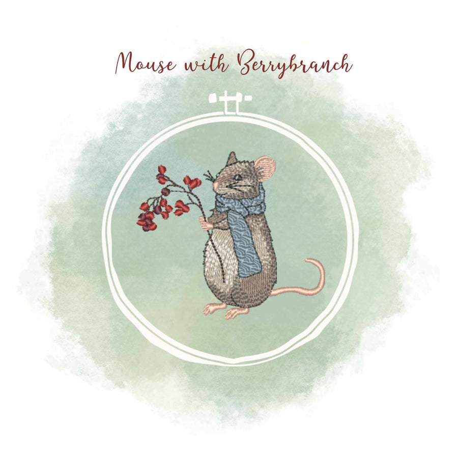 Stickdatei Maus mit Beerenzweig
