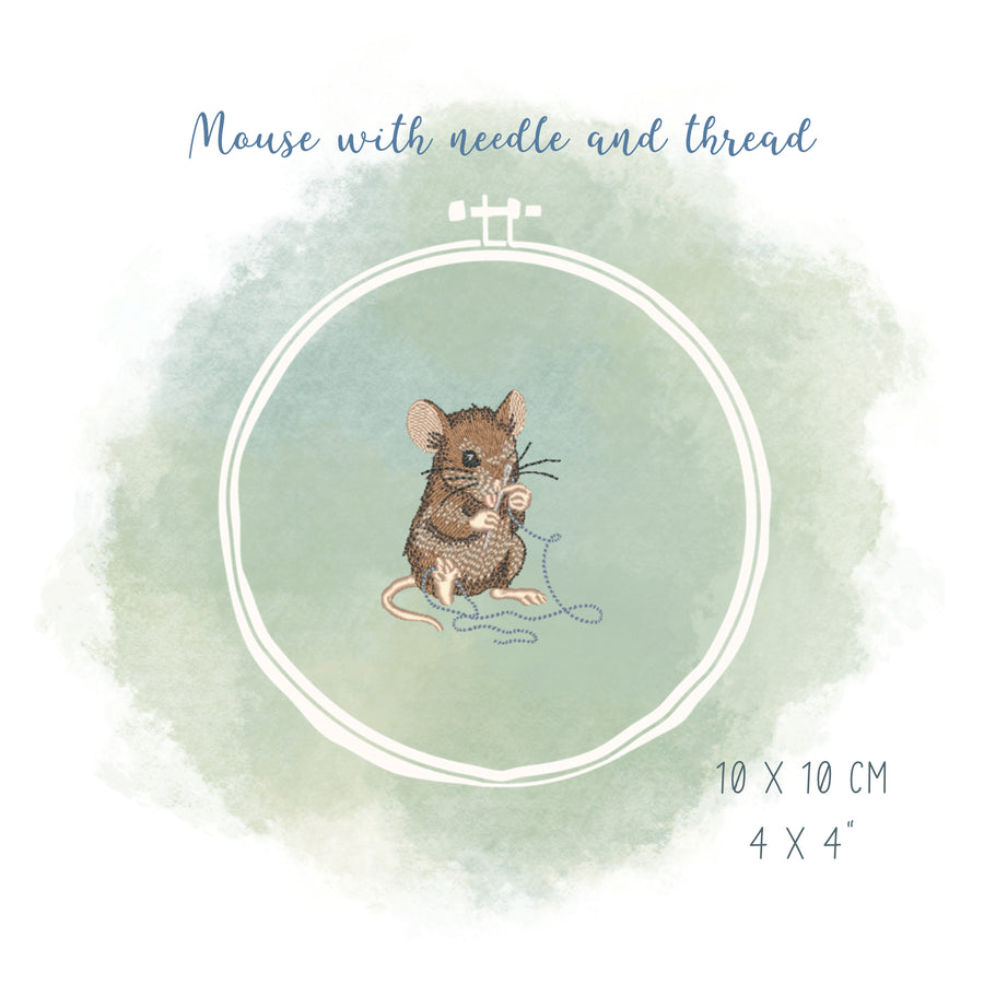 Stickdatei Maus mit Nadel und Faden
