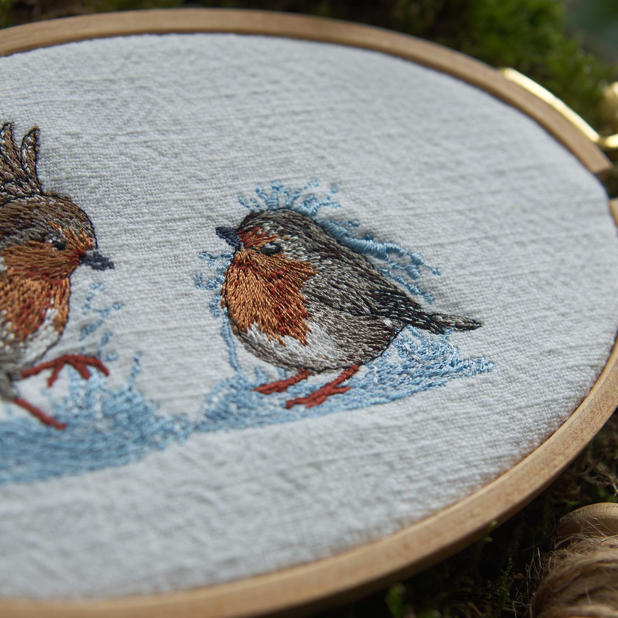 Stickdatei Rotkehlchen im Sommerregen