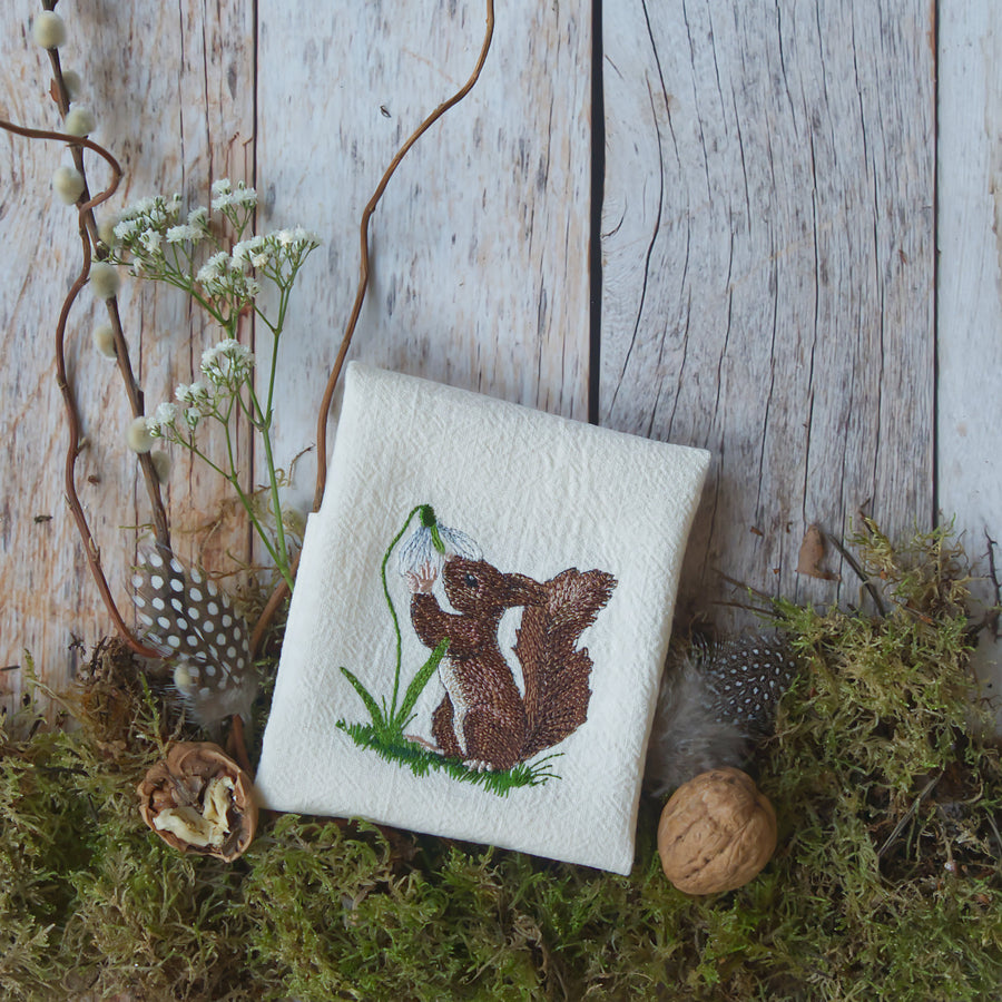 Embroidery file squirrel with snowdrops