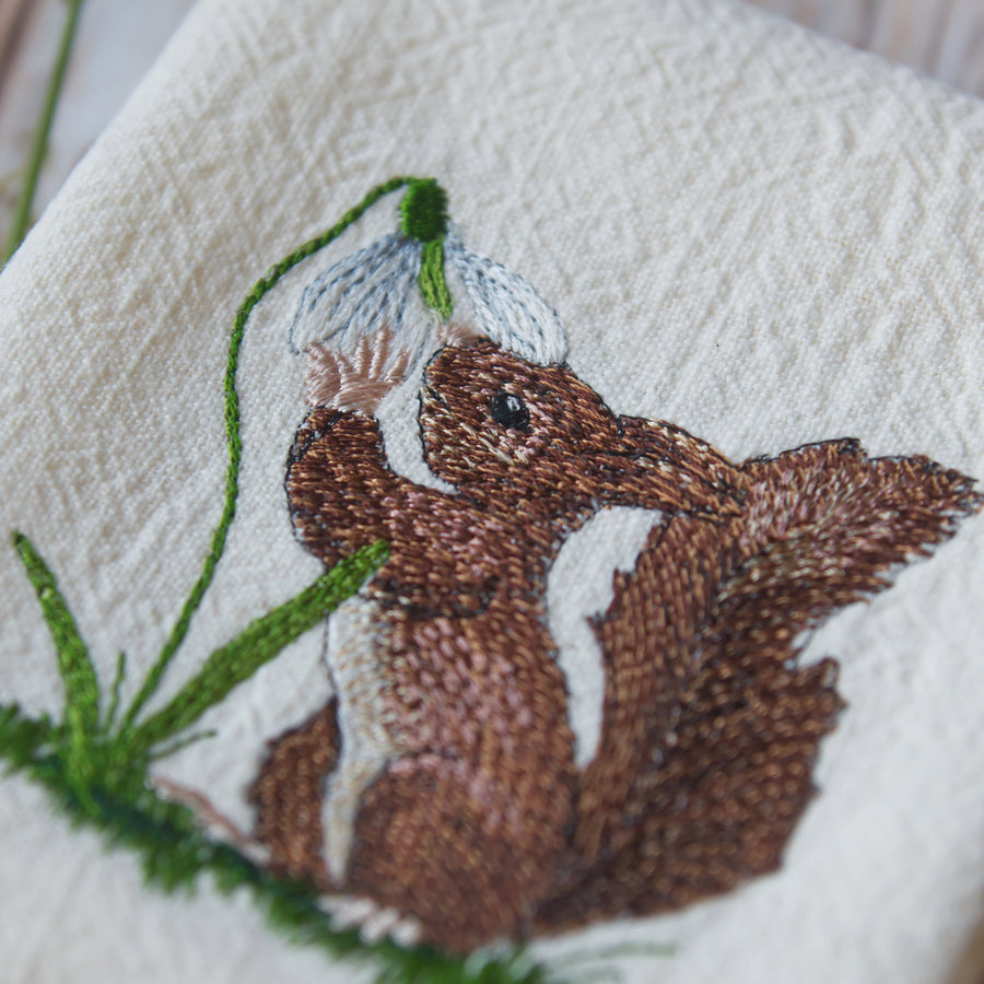 Embroidery file squirrel with snowdrops