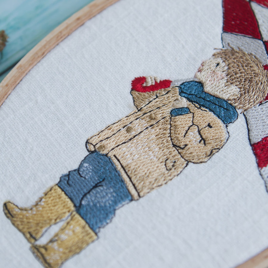 Junge mit Regenschirm – Stickdatei für 13x18 cm Rahmen