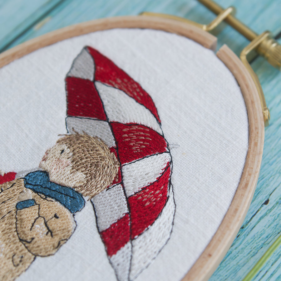 Junge mit Regenschirm – Stickdatei für 13x18 cm Rahmen