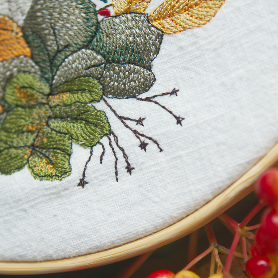 Rotkehlchen und Fliegenpilz – Stickdatei für 13x18 cm Rahmen