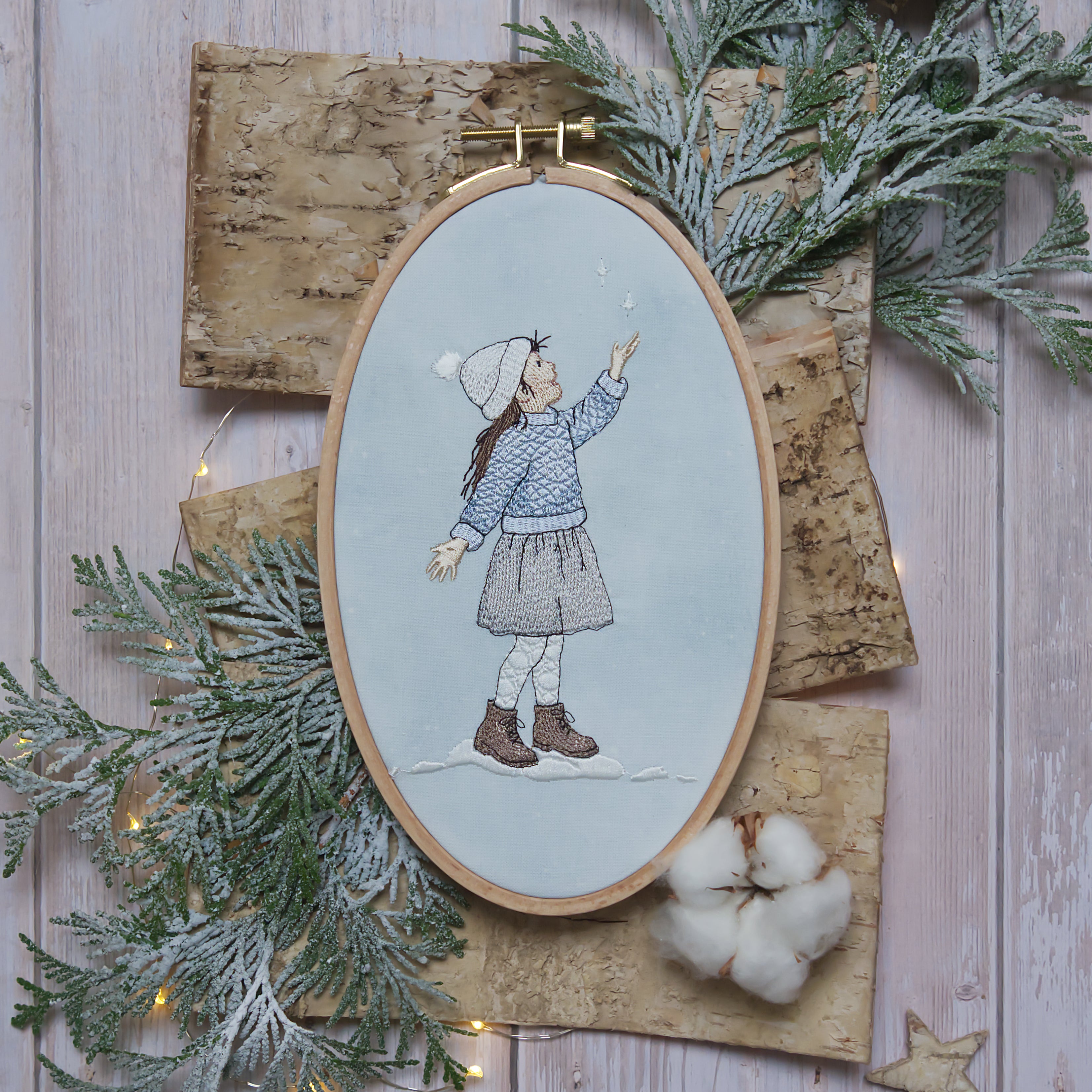 Stickdatei Mädchen im Schnee puderigen Farben