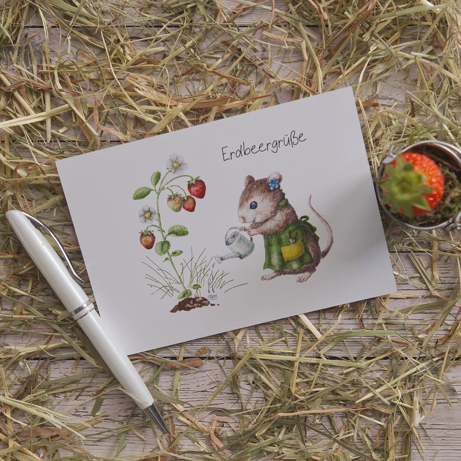 Printable Postkarte Erdbeergrüße