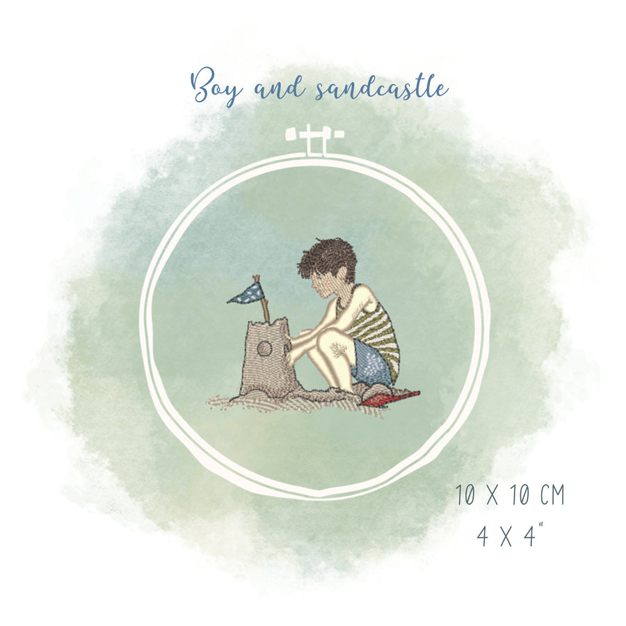 Stickdatei Junge mit Sandburg