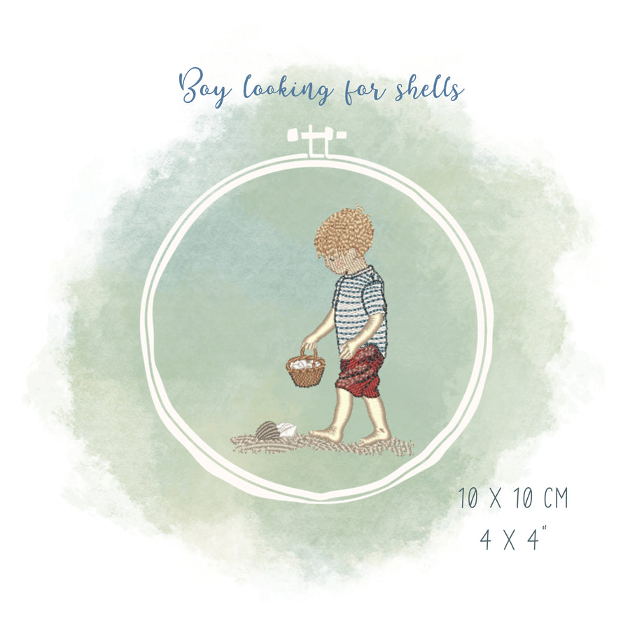 Stickdatei Junge sucht Muscheln