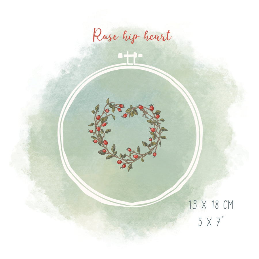 Hagebuttenherz – Stickdatei für den 13x18-Rahmen