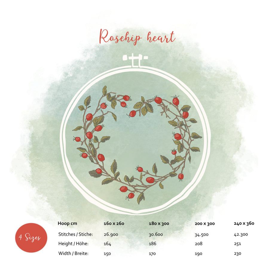 Hagebuttenherz – Stickdatei für große Stickrahmen
