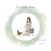 Stickdatei Mädchen füttert Hühner