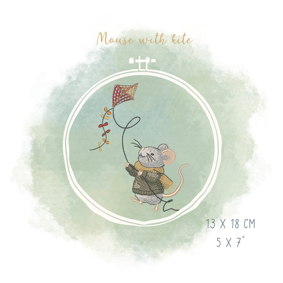 Maus mit Drachen – Stickdatei für 13x18 cm Rahmen