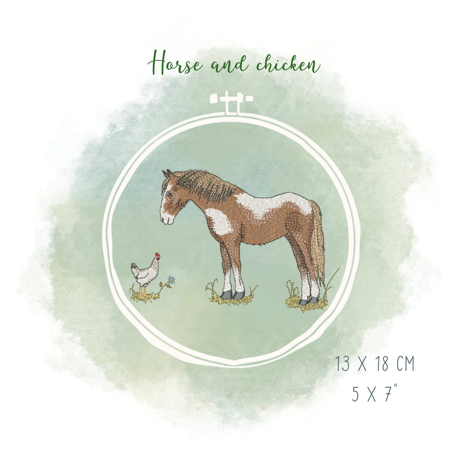 Stickdatei Pferd und Huhn