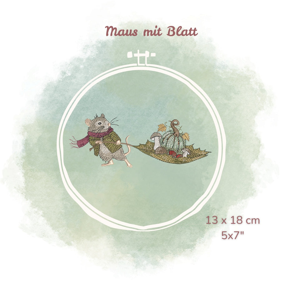 Stickdatei Maus mit Blatt
