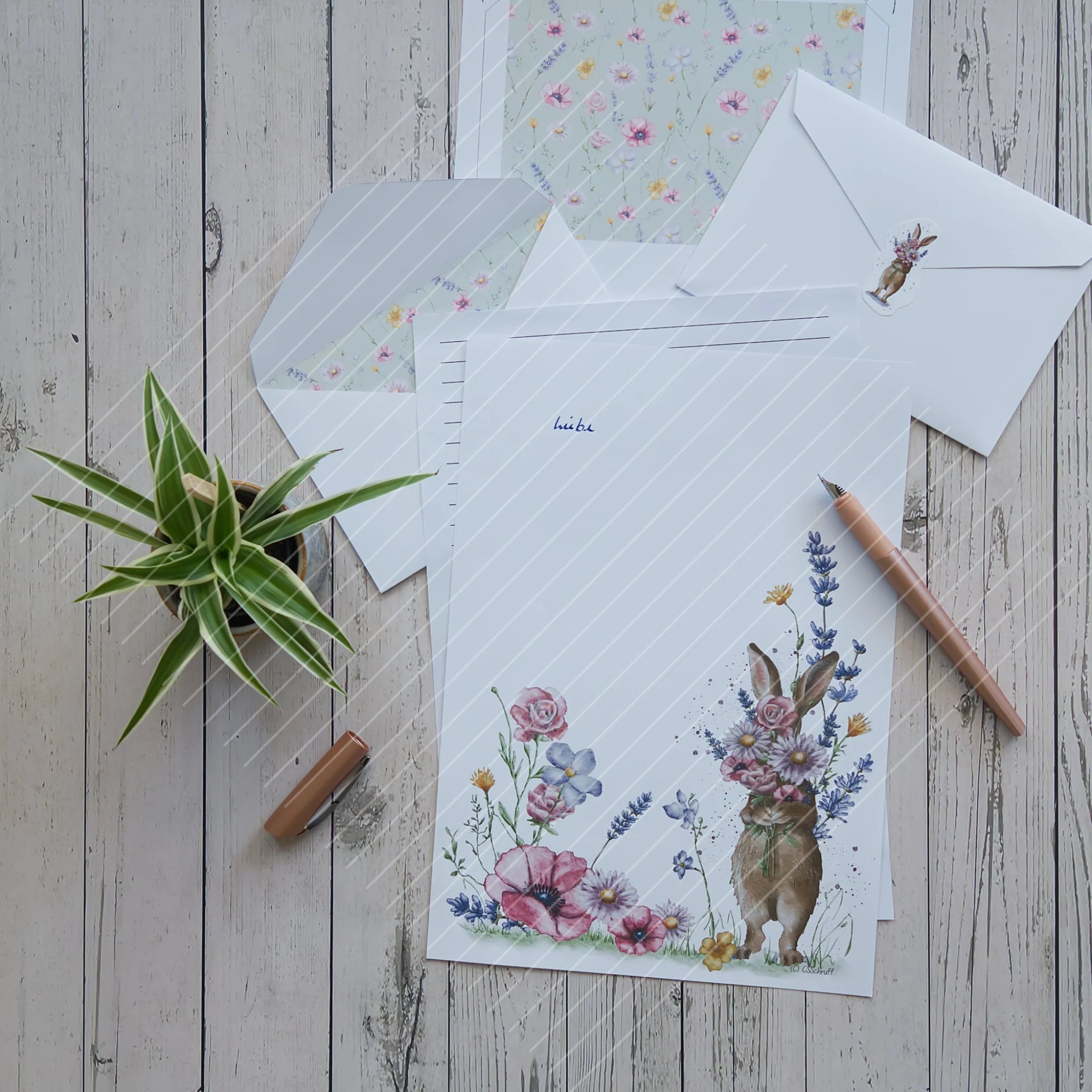 Digistamp Schüchterner Hase Briefpapier und -umschlag Digistamp