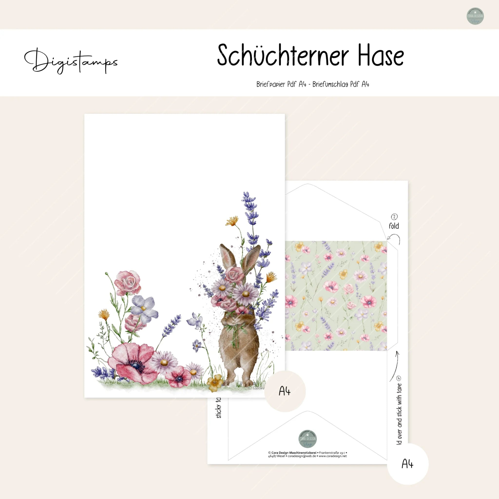 Digistamp Schüchterner Hase Briefpapier und -umschlag Digistamp