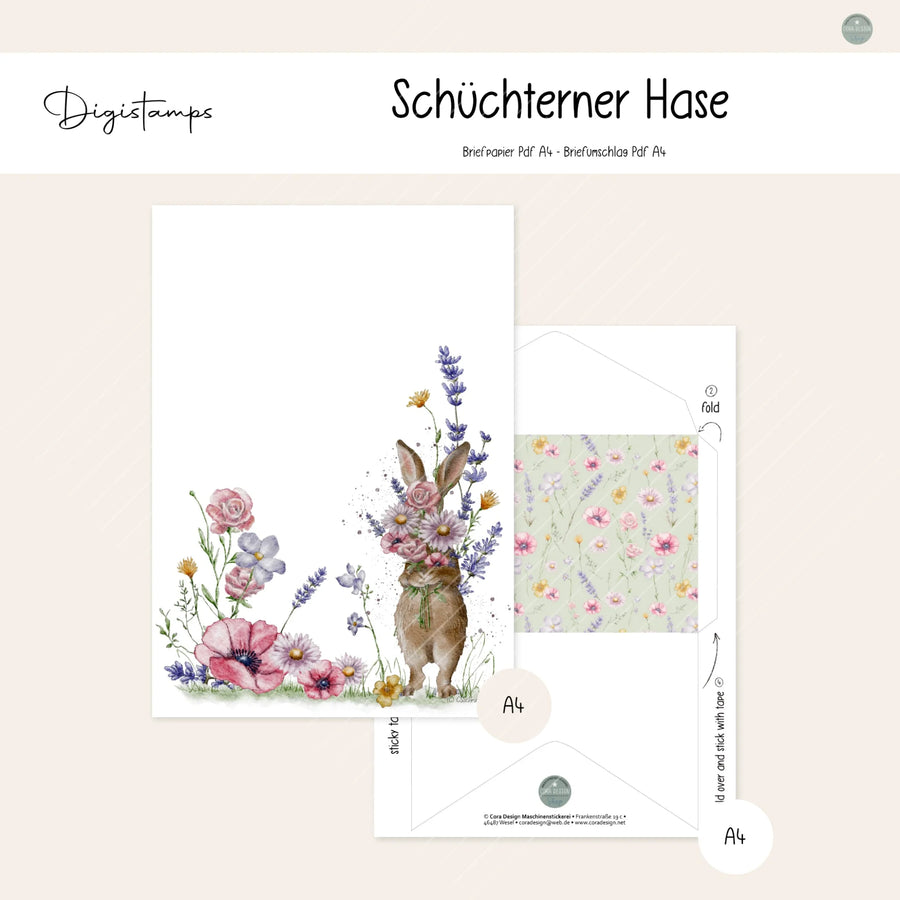 Digistamp Schüchterner Hase Briefpapier und -umschlag Digistamp