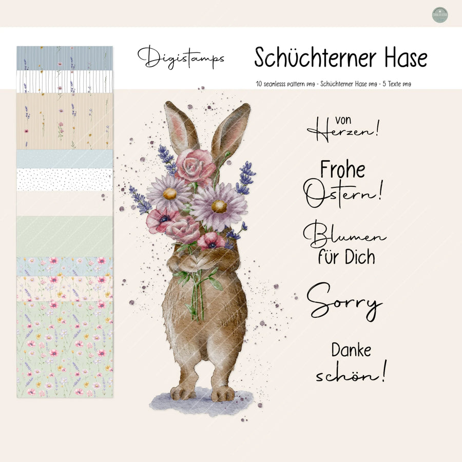 Digistamp Schüchterner Hase mit Seamless Papers und Texten Digistamp