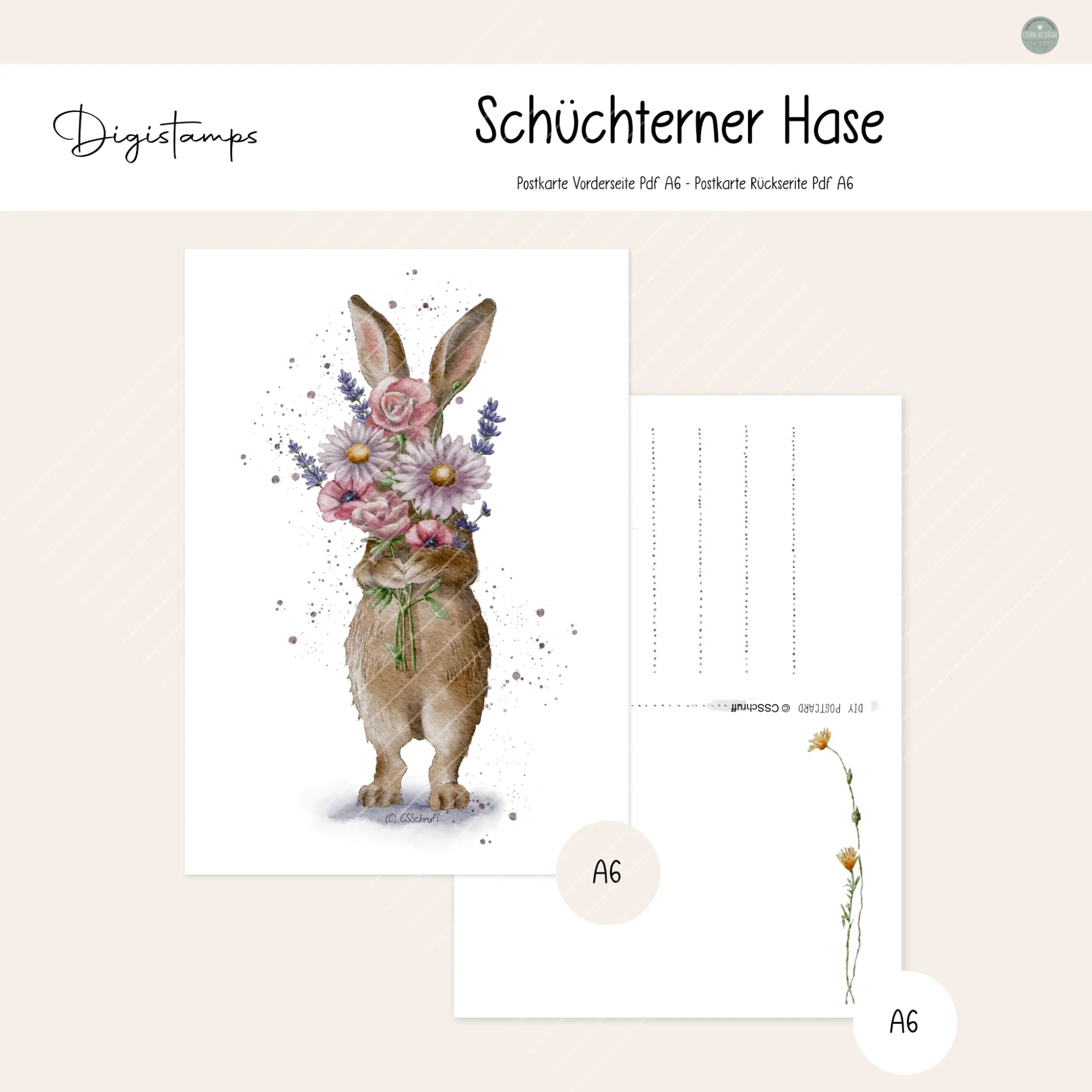 Digistamp Schüchterner Hase Postkarte Digistamp