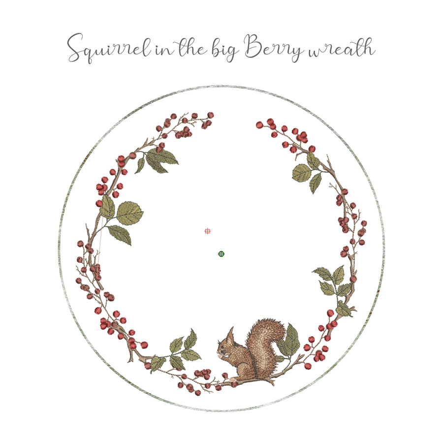 Embroidery file: Squirrel in a large berry wreath