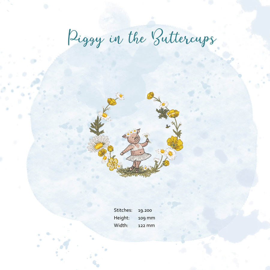 Schweinchenballerina in den Butterblumen