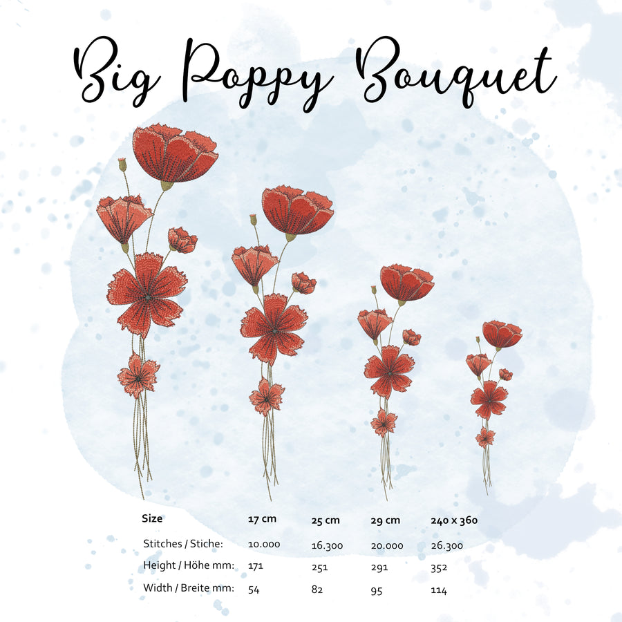 Stickdatei Großes Klatschmohnbouquet