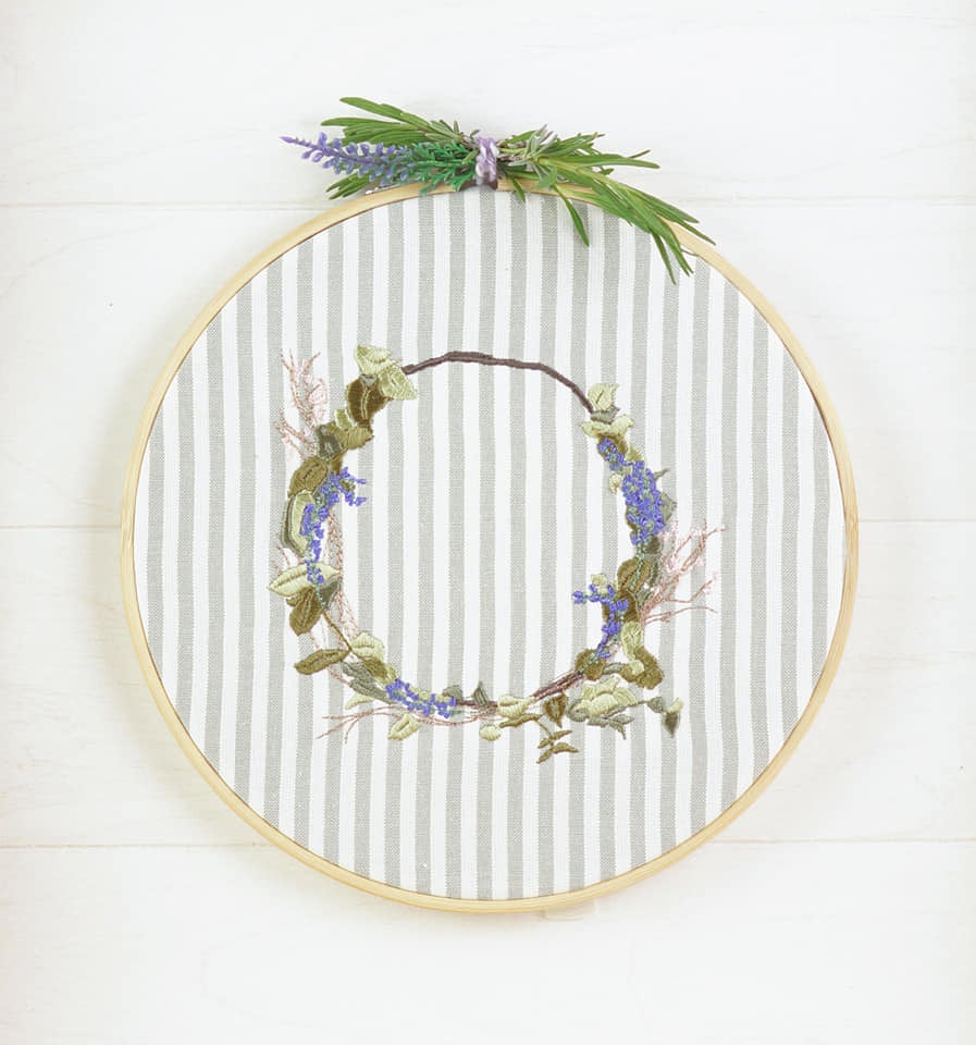 Embroidery design lavender wreath