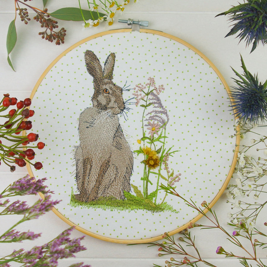 Embroidery design: Rabbit with wildflower meadow