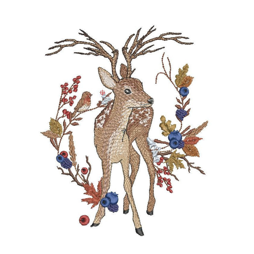 Stickdatei Hirsch im Beerenlaub