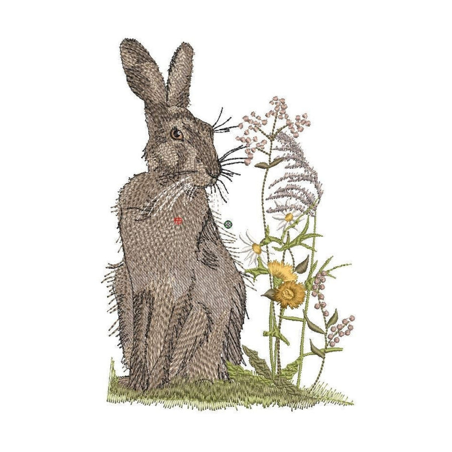 Embroidery design: Rabbit with wildflower meadow